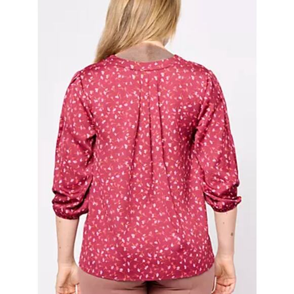 NEW Isaac Mizrahi QVC Woven Crepe Blouse w/ Pleat Detail & Lace Sz 10 Boho Fall - Picture 2 of 10